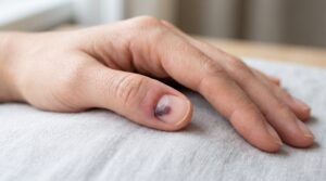 Early stage fingernail injury with bruising under the nail