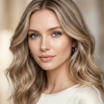 Woman with blue eyes, fair sensitive skin, and a flattering hair color that enhances her complexion without looking harsh.