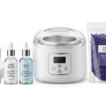 Brazilian Wax Before and After waxing kit featuring hard wax beads, wax warmer, applicator sticks, and aftercare products for smooth hair removal results.