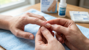 Checking pain and swelling around a partially detached fingernail