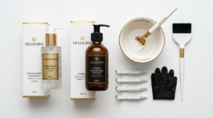 Haircare products and treatment tools used correctly to avoid common hair gloss and hair glaze mistakes.