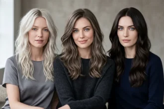 Best cool hair colors for pale skin and blue eyes, including icy platinum, mushroom brown, and cool espresso.