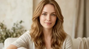 Fair-skinned woman with green eyes and light golden brown hair.