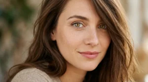 Close-up of hazel-green eyes with natural green, amber, and brown tones.