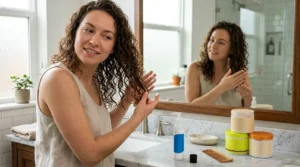Woman using a lightweight product to avoid weighing down her natural curls.