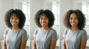 Natural curl pattern compared across several wash days.