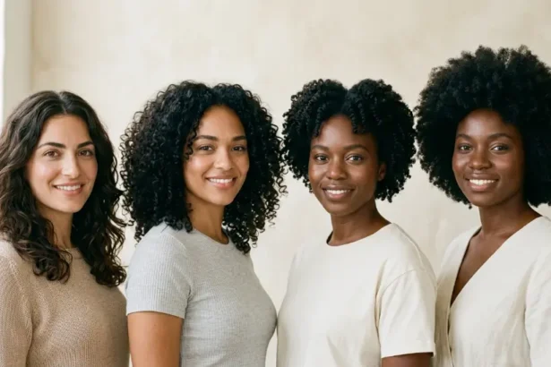 Curly hair types showing natural wavy, curly, and coily patterns.