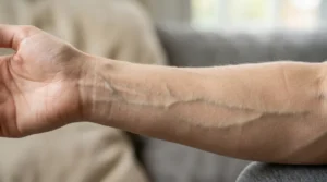 Clean bare wrist showing natural vein color in indirect daylight.