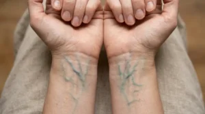 Both wrists compared to identify the overall blue or green vein pattern.