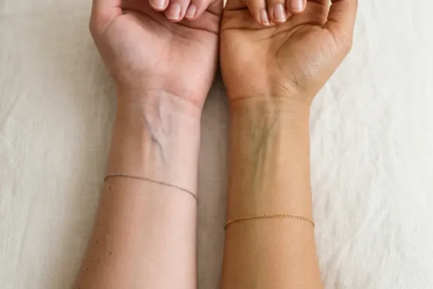 Blue vs green wrist veins showing different skin undertones
