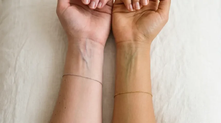 Blue vs green wrist veins showing different skin undertones