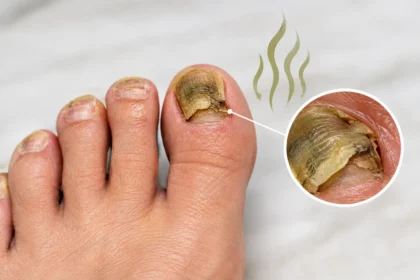 why do my toenails smell​ with moisture and odor around the toes