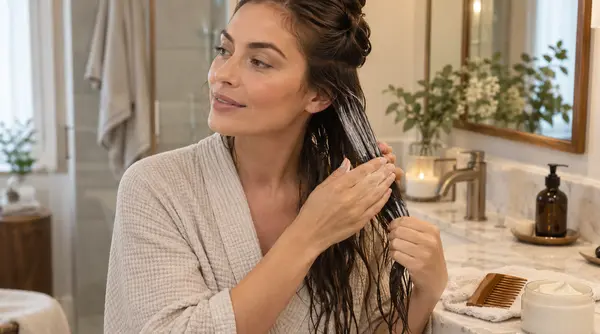 Conditioning treatment being applied to tangled hair