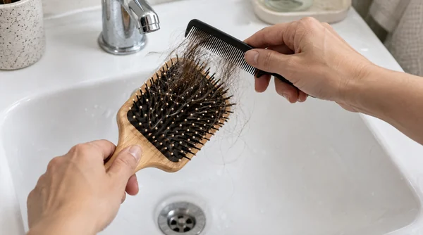 Removing trapped hair and residue from a paddle brush.