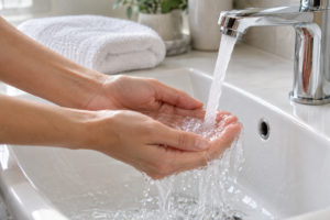Using clean hands on freshly waxed skin