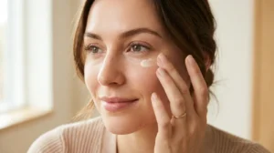 Lightly preparing the under-eye area to help stop concealer from creasing.
