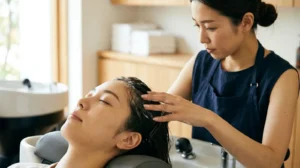Japanese scalp treatment removing product buildup and excess oil from the scalp.