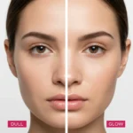 Split-face comparison showing dull skin and brighter-looking skin