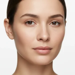 Woman showing common signs of dry skin, including flaking and rough texture