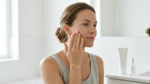 Woman applying a hydrating serum to care for dehydrated skin