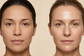 Close-up comparison of Dry vs Dehydrated Skin on two women’s faces