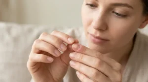 Close-up of a sore fingernail with mild redness and irritation around the cuticle.