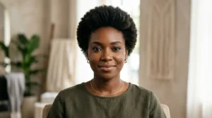 Black woman with a rounded natural crop and short coily hair