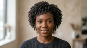Black woman with a short twist-out crop and defined natural coils