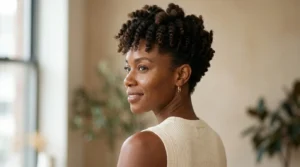 Black woman with a tapered twist-out haircut and defined natural curls