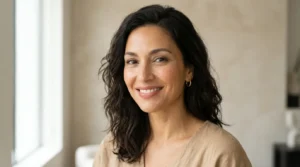 Woman wearing natural everyday makeup with soft neutral tones and subtle definition
