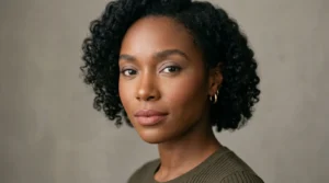 Woman wearing matte makeup with a smooth soft-matte complexion and neutral tones