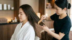Conditioning after a Japanese scalp treatment can make hair easier to detangle.