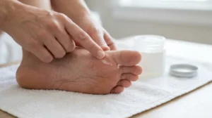 Applying a thin layer of petroleum jelly to a clean cut under the toe.