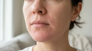 Perioral dermatitis healing as existing bumps and irritation begin to ease.