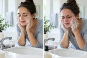 Over-cleansing oily skin with a harsh facial cleanser