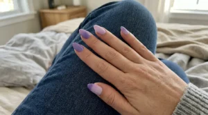 Lilac ombré manicure with a soft lavender-to-milky gradient