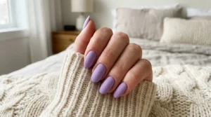 Matte lilac manicure with a soft powdery finish