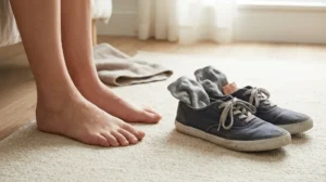 Shoes and socks holding foot odor