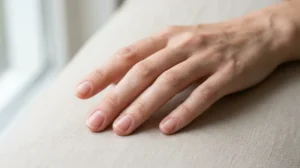 Close-up of a hand with naturally thin fingernails