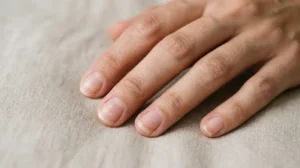 Close-up of natural fingernails showing subtle changes in nail growth