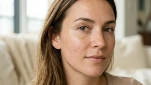 Mild uneven skin tone and sunspots caused by sun exposure