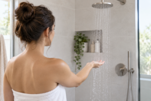 Testing lukewarm shower water after waxing