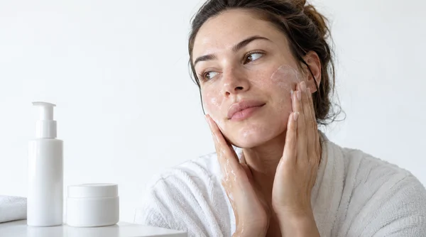 Woman following a simple face-cleansing routine