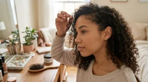 Young woman wearing her hair naturally loose instead of slicking her hairline every day