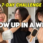Three-panel skincare and haircare collage with the text “Glow Up in a Week” and “7-Day Challenge.